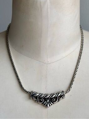 Brighton Art Deco Style Necklace - Stationed Filigree Bar Pendant, Silver Plated